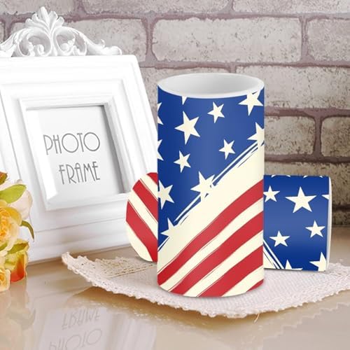 5.7" x 3" Patriotic American Flag Battery Operated Candles with Timer Flameless LED Candles with Remote Color Changing for 4th of July Plastic Pillar Lights Bulk, Stars and Stripes - Image 2