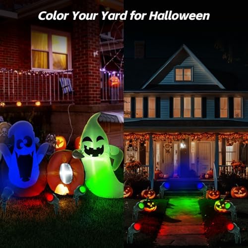 Halloween & Christmas Outdoor Spotlight, 6500K Cool White LED Landscape Lighting with 4 Lenses (RGB Purple), IP67 Waterproof, 120V Plug-in for Yard, Garden Tree Holiday Decor(2 Pack, Green) - Image 5