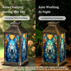 Solar Lantern Geometric Wolf Head Stained Outdoor Waterproof Garden Hanging Lantern Solar Powered Lighting Outside Solar Light for Patio Yard Camping, Gifts for Women Mom - Image 4