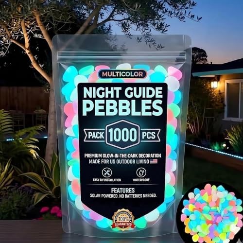 Colorful Glow-in-the-Dark Garden Stones | Solar Powered Luminous Pebbles for Outdoor Walkway, Aquarium & Yard Decor (Muticolor, 1000) by Unknown