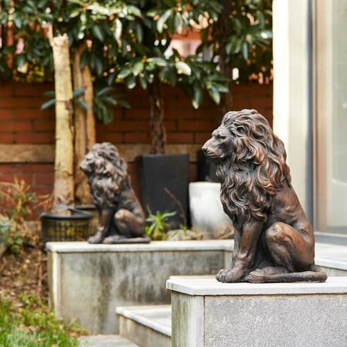20.5" Brown Lion Statue, Resin Guardian Sculpture, Outdoor Yard Decor for Villa Garden Patio Entrance, Patriotic Independence Day Ornament, Animal Sculpture for Home Decor - Image 3