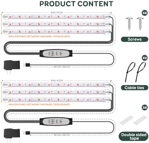 SDOVUERC 16'' 3 Bars Grow Light Strips for Indoor Shelves Plants Growing. - Image 2