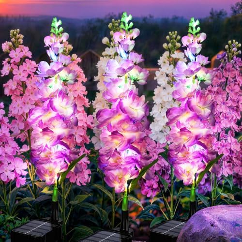 GIGALUMI 3 Pack Solar Delphinium Flowers Outdoor, 2 Modes, Purple by GIGALUMI