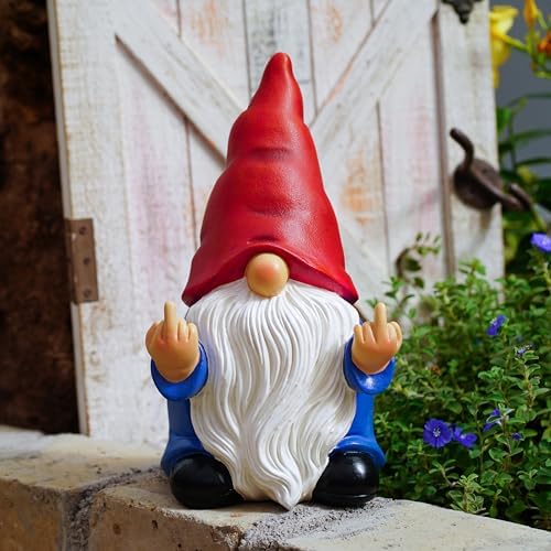 Middle Finger Gnome Statue 12.4in, Large Naughty Garden Gnome Statue Decoration and Lawn Ornament - Funny Garden Gnomes for Outdoor or Home Decor by WSHMZYHOME