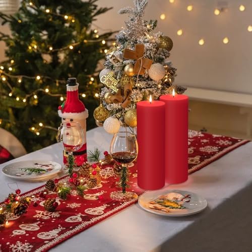 4"x12" Large Outdoor Waterproof Red Flickering Flameless LED Battery Operated Pillar Candles with Remote & Timer, Pack of 2 for Party, Wedding, Patio, Porch & Christmas Decor - Image 3