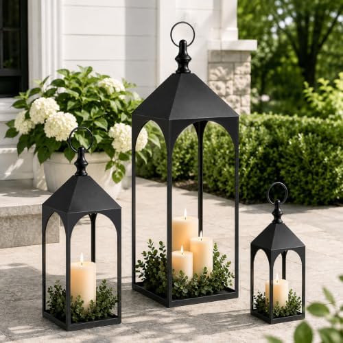 24" 17" 12" Large Outdoor Floor Lantern Set of 3 by Vorplick