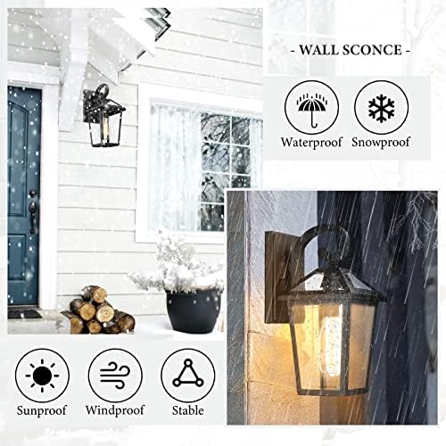 Outdoor Light Fixtures Wall Mount, Waterproof Exterior Wall Lanterns with Glass, Outside Wall Sconces, Front Porch Lights for House Garage Doorway Patio (Small, 2Pack) - Image 2