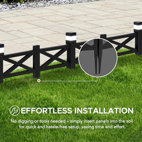 Sunjoy Garden Fence Solar Border Fencing with Waterproof LED Path Lights, Metal Lattice Fence Panel Outdoor Decorative Garden Fences(5PK), Black - Image 5