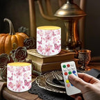 Flameless Candles Set of 4 Battery Powered LED Pillar Candle Tealights 3 x 3 Inches Home Decoration Remote for Wedding Beach Party Decor Butterfly Cherry Blossom Pink Pattern - Image 2