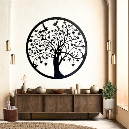 Bellaa 20193 Metal Wall Decor Tree Circle of Life Birds Nature Round Sign Indoor Living Room Rustic Art Outdoor Garden Patio Decor by Bellaa