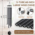 68” Large Wind Chimes for Home Garden Decor, Deep Tone Wind Chimes for Mom Grandma, Memorial Sympathy Gifts for Loss of Loved One, Black - Image 2