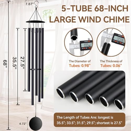 68” Large Wind Chimes for Home Garden Decor, Deep Tone Wind Chimes for Mom Grandma, Memorial Sympathy Gifts for Loss of Loved One, Black - Image 2