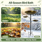 Outdoor Bird Bath with 2 Feeders Included, 12 Inch Bowl 36 Inch Tall Vintage Bronze 5-Prong Stake Weatherproof Birdbaths for Backyard Decor - Image 6