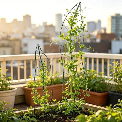 Garden Trellis Plant Support Trellis Green Leaf Trellis Garden Decoration for Climbing Vines Floral Metal Trellis Set of 2（Green） - Image 4