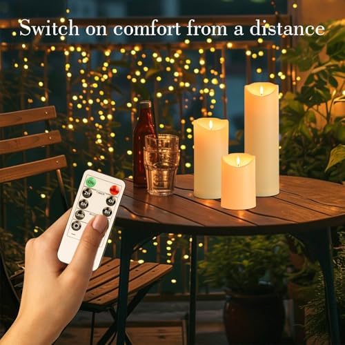 12" Tall Flameless Candles, Waterproof LED Pillar Candles with Remote Timer - Image 4
