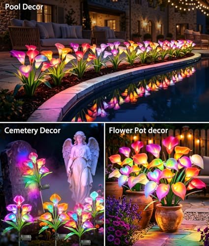 KOOPER Solar Calla Lily Lights Outdoor, 8 Pack, 40 Flower, Color Changing - Image 7