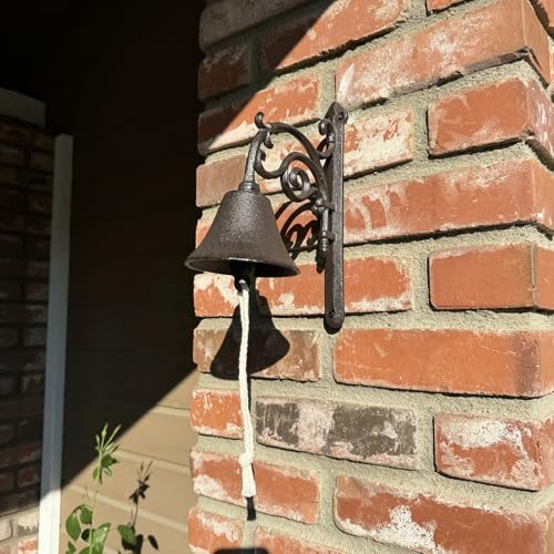 Vintage Cast Iron Dinner Bell with Wall Mount（10x8 inches） - Heavy Duty Rustproof Outdoor/Indoor Farmhouse Decor for Garden, Porch & Entryway, Loud Handbell for Classroom/Patio Signaling HC7090 - Image 2