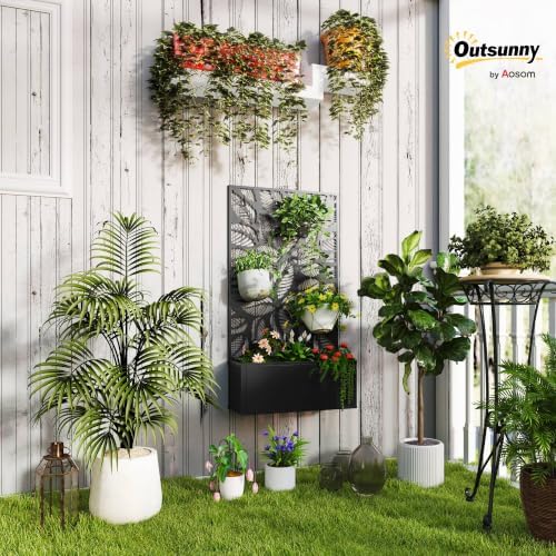Outsunny Metal Raised Garden Bed with Trellis, Small Leaves Cut-Outs - Image 2