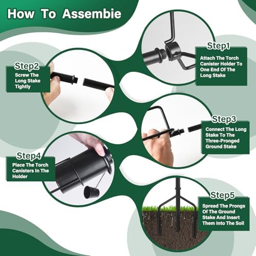 SNOGSWOG 4 Pack Garden Torches, 16 oz Metal Torch for Outside with 3-Prong Grounded Stake, Outdoor Decorative Citronella Torches, 59 inch Garden Décor Torches - Image 4