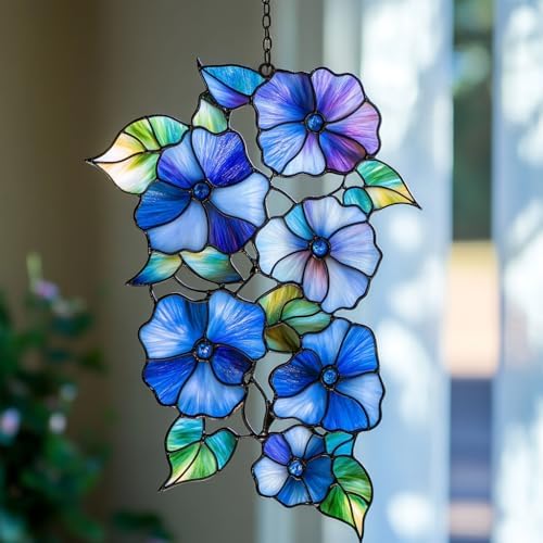 Cascading Blue Morning Glory Acrylic Suncatcher by AVAGAN