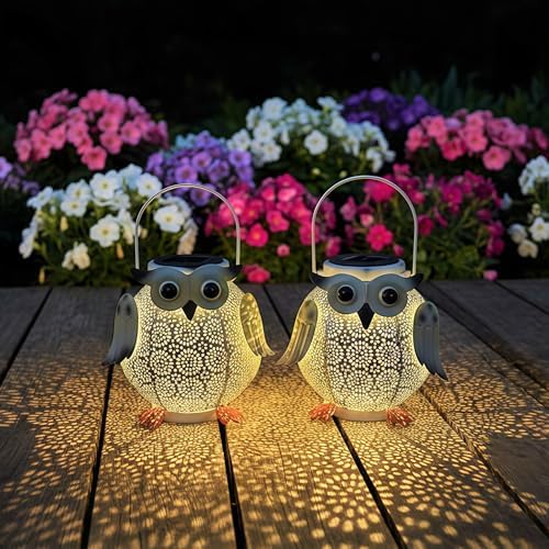 2 Pack Hanging Solar Lanterns - Garden Light Waterproof Metal Decorative Solar Lantern Lights Outdoor for Patio Yard Table Pathway (White owl 2pk) by XxoasisOutdoorSolarLighting