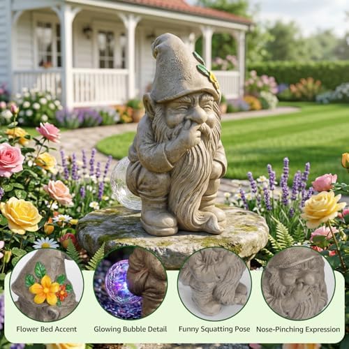 Lyeasw Solar Funny Garden Gnomes Statue - Gnomes for Dad - Waterproof Outdoor Garden Sculpture Light for Yard, Porch, Patio & Balcony - Birthday Gift for Mom, Grandma & Garden Lovers - Image 4