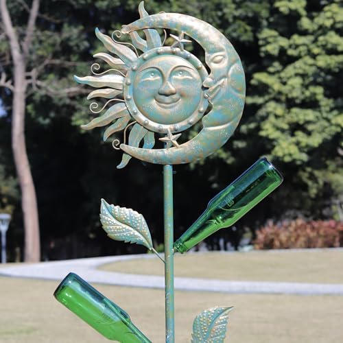 71" H Moon & Sun Face Glass Bottle Tree,Wine Bottle Trees,Bottle Tree Stand - Image 5