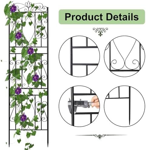 unho 2 Pack 71.6x20in Iron Arch Garden Trellis with Black Metal - Image 3