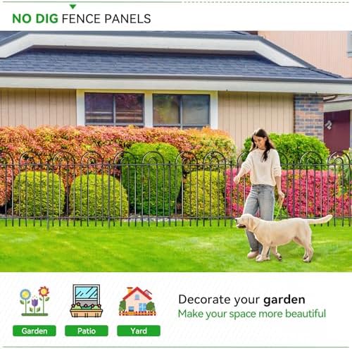 10 Panels Garden Fence, 42in(H)×21.6ft(L) Tall No Dig Fence Animal Barrier, Heavy Duty Metal Tube Decorative Garden Edging Border, Ground Defense Temporary Fencing for Outdoor Yard, Black - Image 5