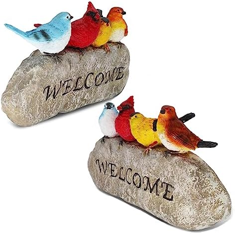 Bird Welcome Sign Stone Statue for Yard Patio Lawn Multicolored Indoor Outdoor Outside Birdy Garden Decor Funny Fairy Ornaments Figurine Home Decorations - Image 3