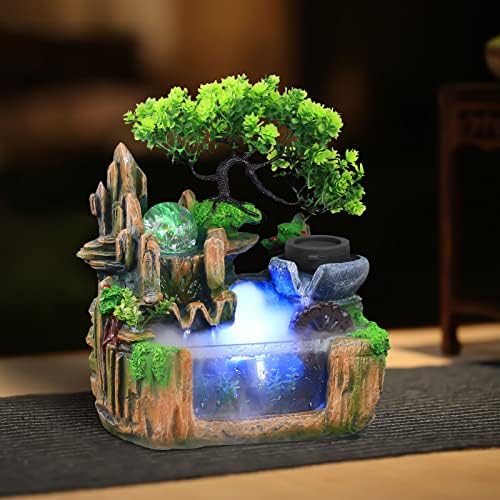 Tabletop Rockery Fountain, Small Waterfall Fountains Indoor with LED Lamp Atomization Effect, Rockery Water Fountain Ornament for Home Office Bedroom Decoration, Style D - Image 4