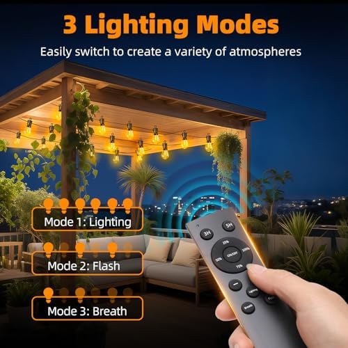 Outdoor Patio String Lights: S14 Shatterproof Bulb Outside Waterproof Light - 50FT 15M Remote Dimmable Connectable Hanging Outdoor Electric Lighting - Garden Backyard Yard Gazebo Porch Party - Image 2