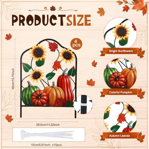 4 Pack Fall Garden Fence, Metal Fence Decorative Garden Stakes, 16"H x 11"W - Image 2