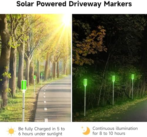 Joyibay 5-Pack Solar Powered Driveway Markers, Solar Warning Lights, Solar Outdoor Driveway Lights, Driveway Reflectors on Poles for Snow Road Yard (Green) - Image 2