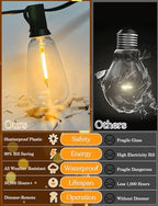 100ft Solar Outdoor String Lights with Remote - USB Rechargeable Solar Powered Outdoor Patio Lights, Larger 3.5W Solar Panel , Timer, Dimmable Shatterproof ST38 Bulbs for Backyard, Porch, Garden, Pool - Image 5