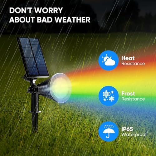 KEV Solar Spot Lights Outdoor,18 LEDs Color Changing RGB Solar Flood Lights with 8 Modes &IPX65 Waterproof,Halloween Solar Spotlight for Driveway/Backyard/Landscape/Tree(Multicolor,2 Pack) - Image 6