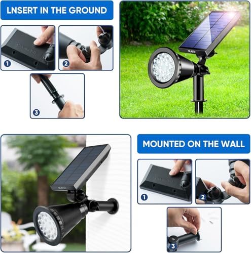 KEV Solar Spot Lights Outdoor,18 LEDs Color Changing RGB Solar Flood Lights with 8 Modes &IPX65 Waterproof,Halloween Solar Spotlight for Driveway/Backyard/Landscape/Tree(Multicolor,2 Pack) - Image 5