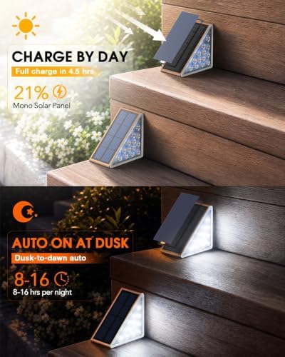 Outdoor Solar Stair Lights,16 Pack, Cool White 6000K, Brown - Image 2