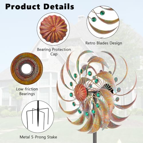 VEWOGARDEN Garden Metal Wind Spinners Outdoor Kinetic Wind Sculptures & Spinners for Yard Lawn Patio Decorations, Copper Green - Image 4