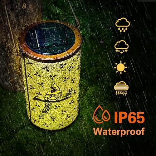 Cardinal Solar Lanterns Outdoor Waterproof Hanging Solar Lights Cardinal Gifts for Women Men Metal Bird Decorative LED Lanterns for Yard, Patio, Lawn, Tabletop, Pathway, Landscape, Garden Decor - Image 6