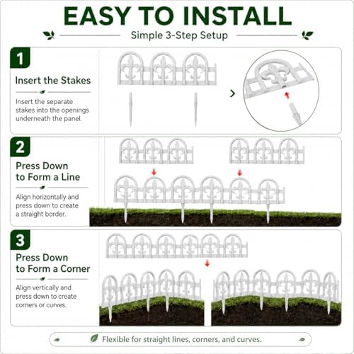 Evelyne Gray Garden Border Plastic Edging – PP Plastic, Short Metal-Free Wrought Iron Look Design, 27pcs Yard Landscaping Fence Liner Lawn Edge Barrier, 35ft Kit of Decorative Lawn Landscape Panels - Image 7
