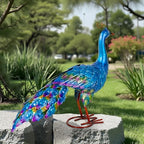 Peacock Yard Art Garden Decor Metal Peacock Outdoor Statue & Sculpture for Patio Lawn Backyard Decorations Vibrant Multicolor, Blue - Image 2