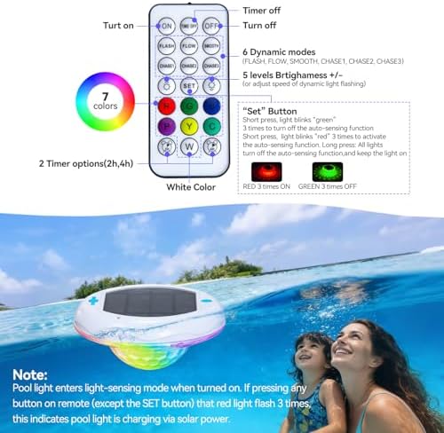 Floating Solar Pool Lights, 2 Pack, 6.7 Inch, 13 RGB Colors - Image 6