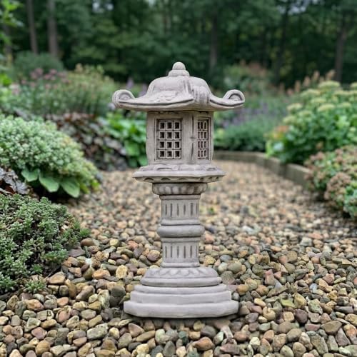 OLOMA Stone Japanese Lantern Garden Sculpture Outdoor Decor Asian Stone Pagoda Statue Cement Handcrafted Yard Ornament Weather Proof Garden Accent Traditional Zen Landscape Decoration by OLOMA