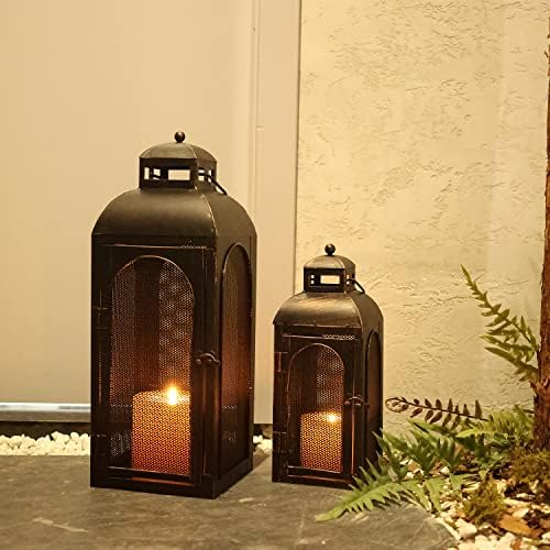 Luxury Lantern Decorative Outdoor & Indoor, Set of 2 (19’’&13’’) Metal Candle Lanterns Decor, Vintage Hanging Candle Holder for Front Porch Patio Wedding Farmhouse Home, Christmas Decorations - Image 2