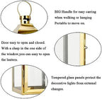 JHY DESIGN 15" H Stainless Steel Decorative Candle Lanterns with Tempered Glass Vintage Elegance for Indoor Outdoor Events Parties and Weddings(Gold) - Image 3
