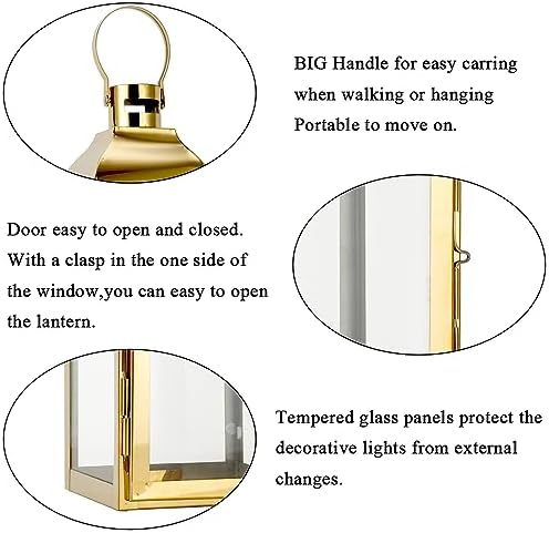 JHY DESIGN 15" H Stainless Steel Decorative Candle Lanterns with Tempered Glass Vintage Elegance for Indoor Outdoor Events Parties and Weddings(Gold) - Image 3