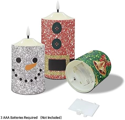 Cozeyat Waterproof Flickering Flameless Candles, Christmas Theme Outdoor Battery Operated LED Pillar Candles with Remote Timers, Electric Fake Plastic Candles Set of 3 - Image 3
