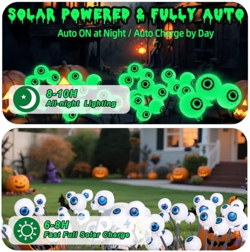 4 Pack Halloween Solar Firefly Eyeball Lights, Green Scary Outdoor Decor - Image 3