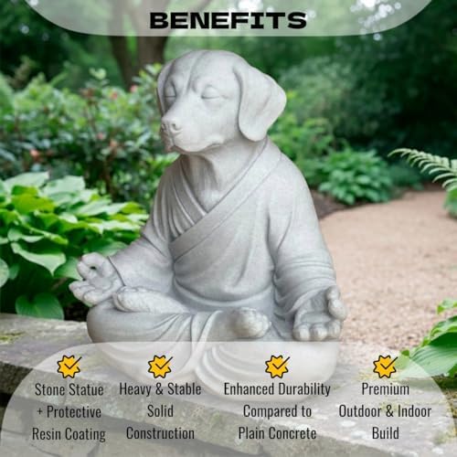 OLOMA Solid Concrete Meditating Dog Statue Heavy Stone Dog Sculpture Durable Outdoor Indoor Lawn Patio Decorative Garden Accent Statement Decorative Garden Accent Feature - Image 3